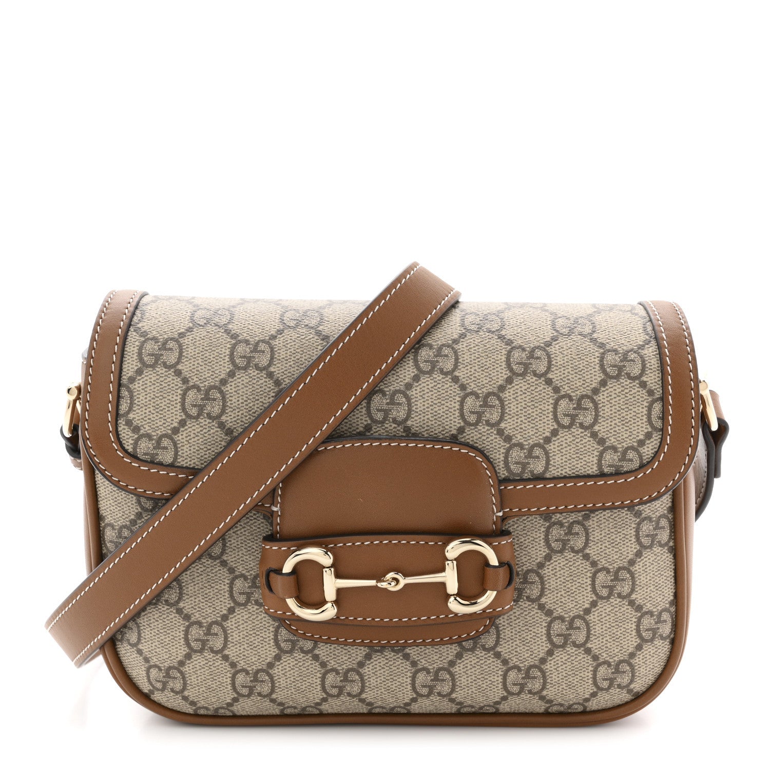 Gucci GG Supreme Monogram Duomo Lux Horsebit 1955 Soft Small Shoulder Bag Beige Ebony Sundial