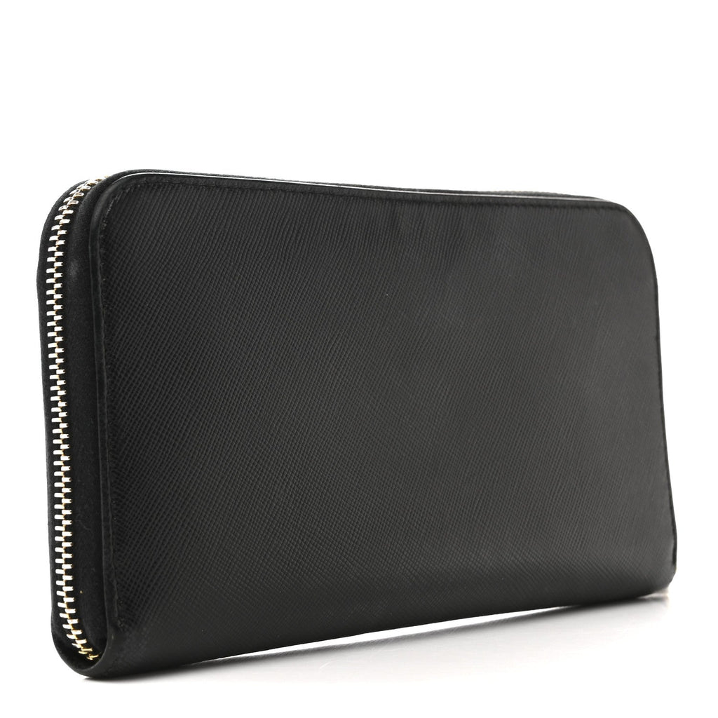 Prada Saffiano Metal Zip Around Wallet Black