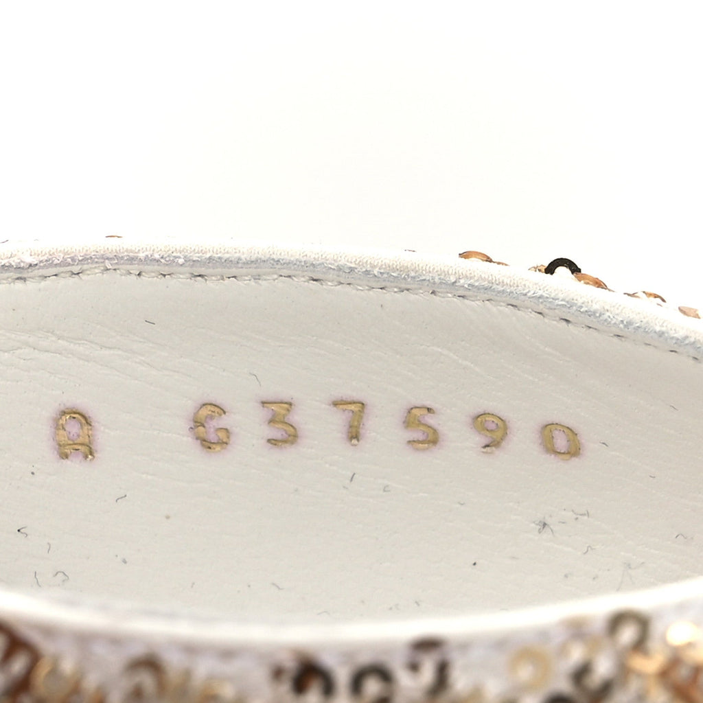 Metallic Sequin Peep Toe Pumps 37.5 Light Gold White