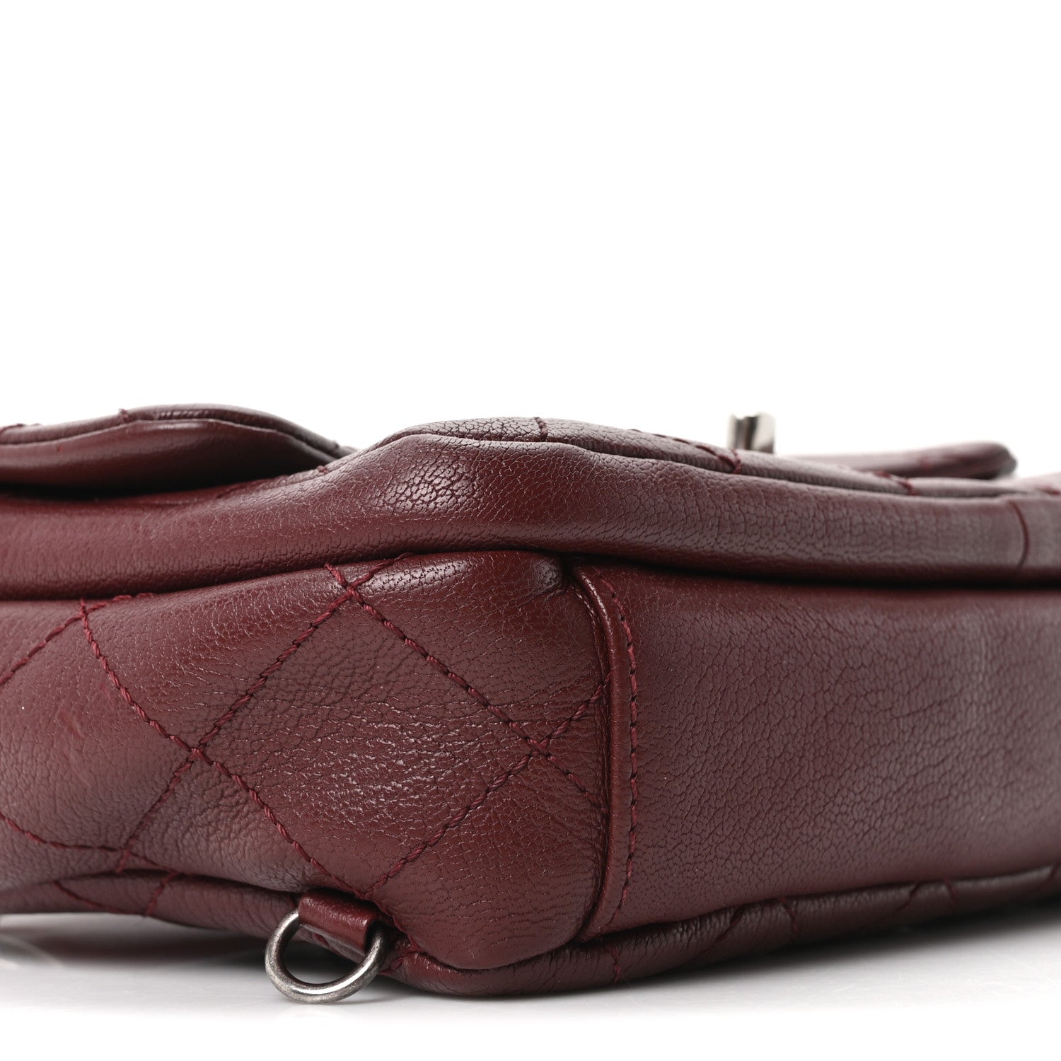 Chanel Shiny Goatskin Quilted Small Double Carry Waist Chain Flap Burgundy