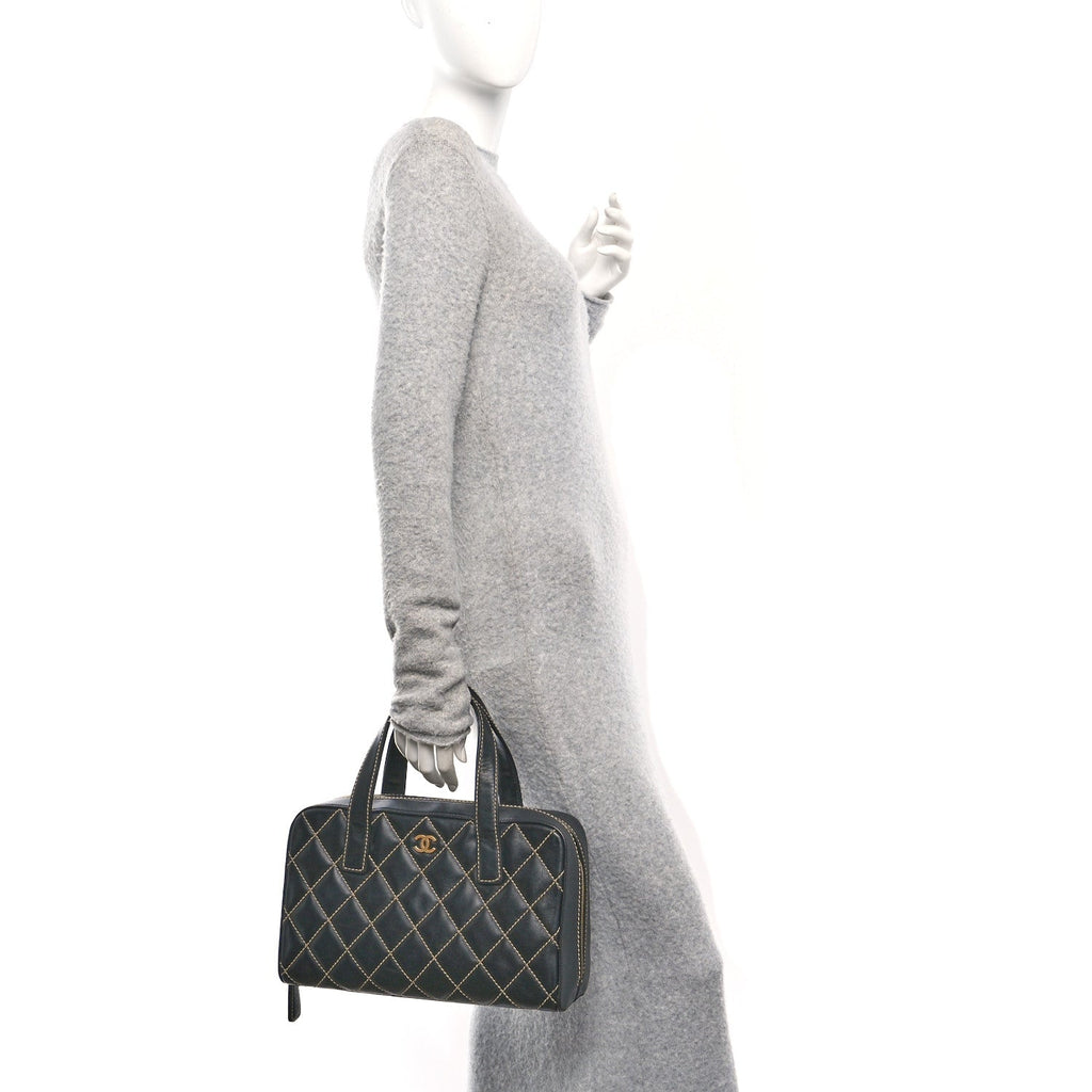 Chanel Calfskin Wild Stitch Top Handle Bag Black
