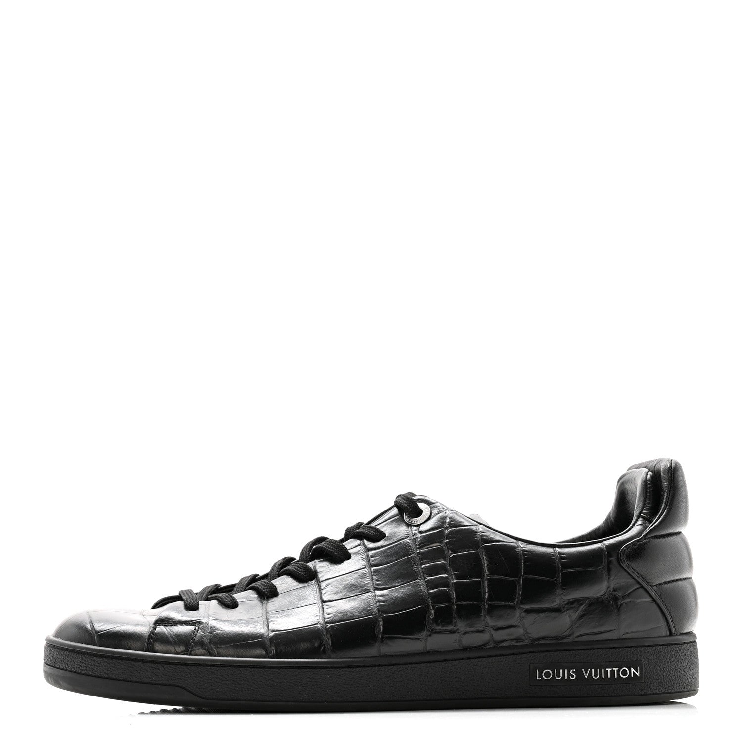 Louis Vuitton Calfskin Crocodile Embossed Frontrow Mens Sneakers 8 Black