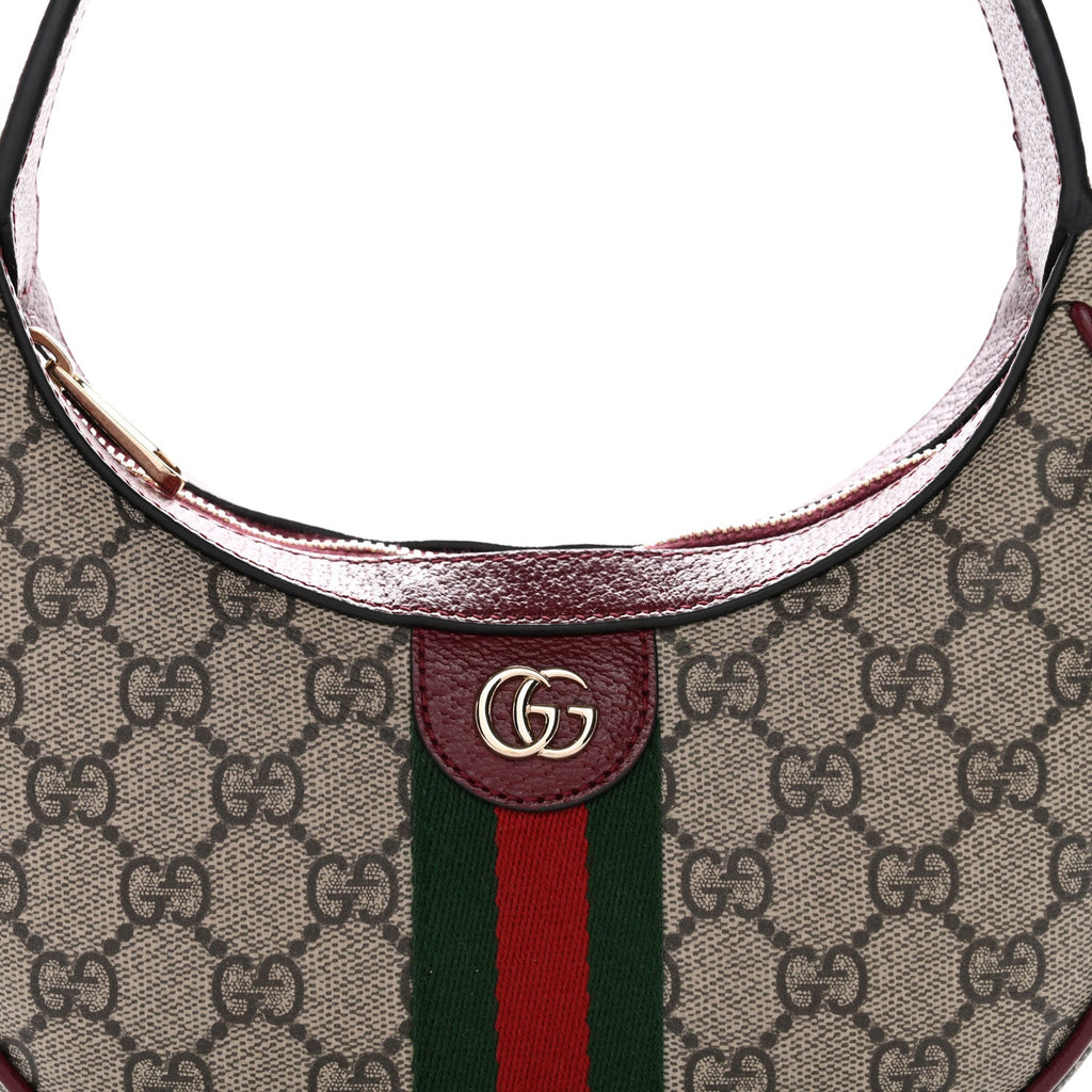 Gucci GG Supreme Monogram Textured Dollar Calfskin Small Ophidia Shoulder Bag Beige Bordeaux