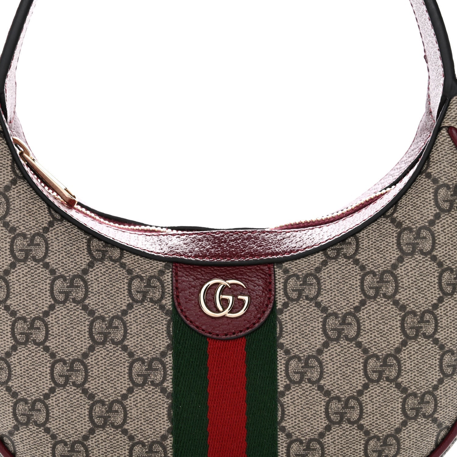 Gucci GG Supreme Monogram Textured Dollar Calfskin Small Ophidia Shoulder Bag Beige Bordeaux