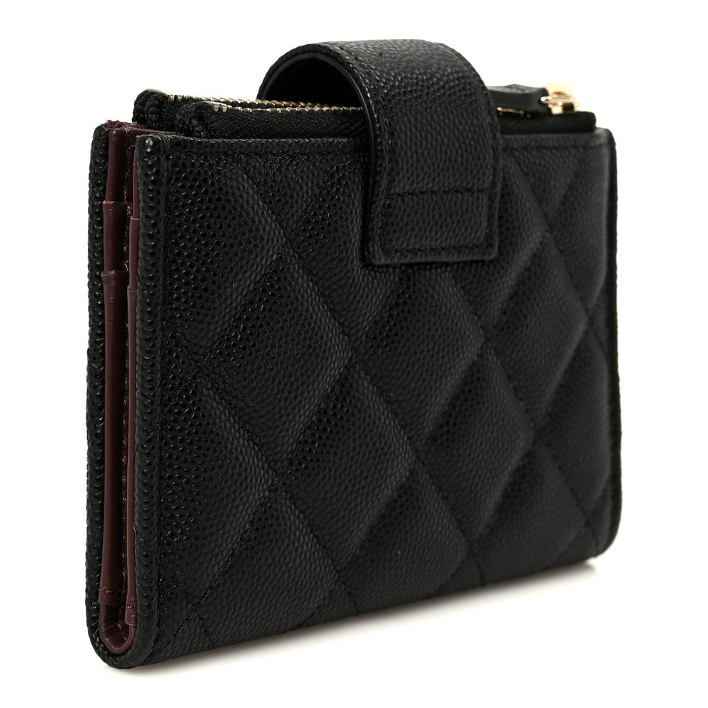 Caviar Quilted Compact Zipped Pocket Wallet Black