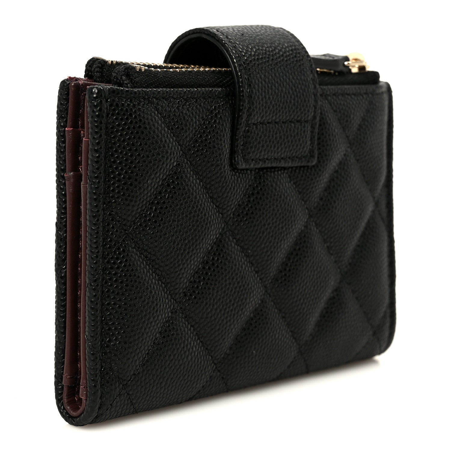 Caviar Quilted Compact Zipped Pocket Wallet Black