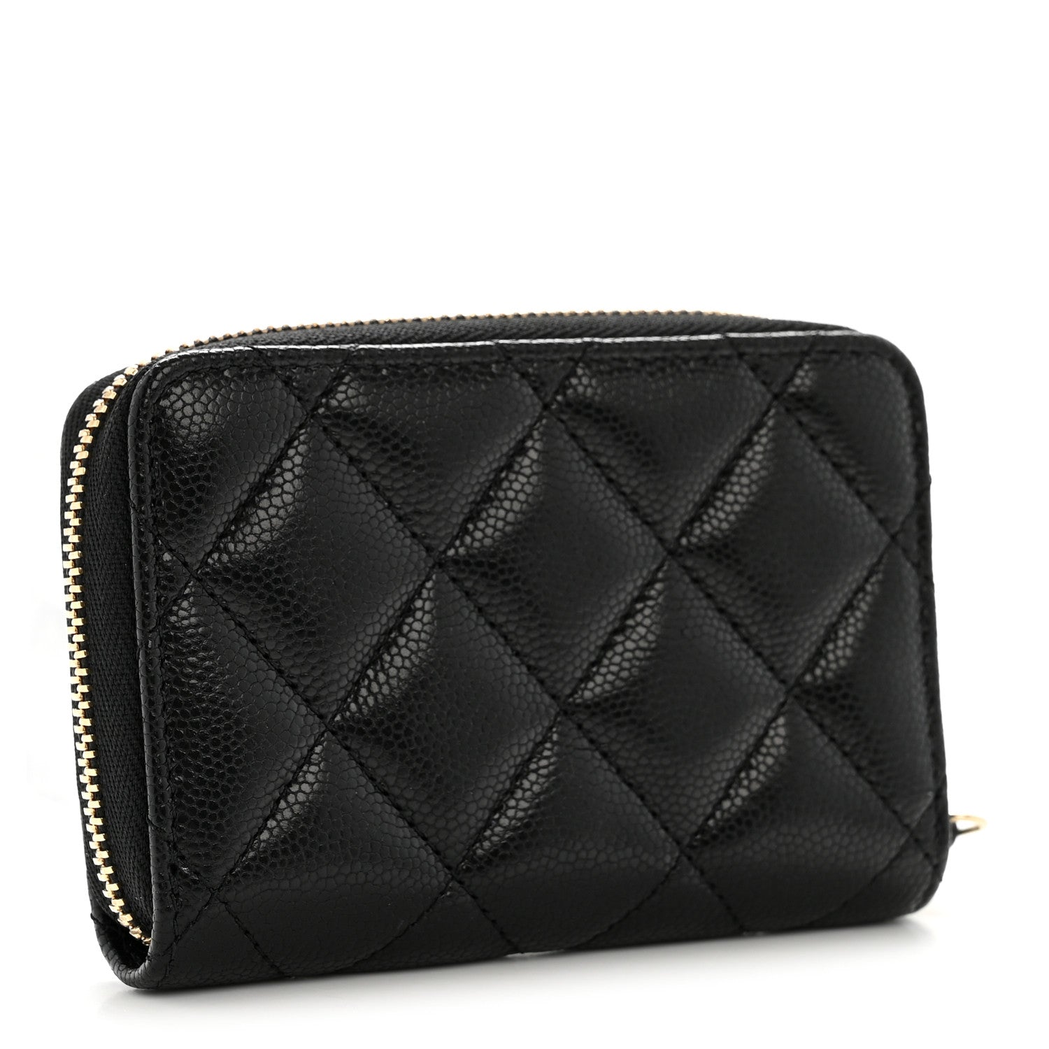Caviar Quilted Crystal Zip Around Coin Purse Wallet Black