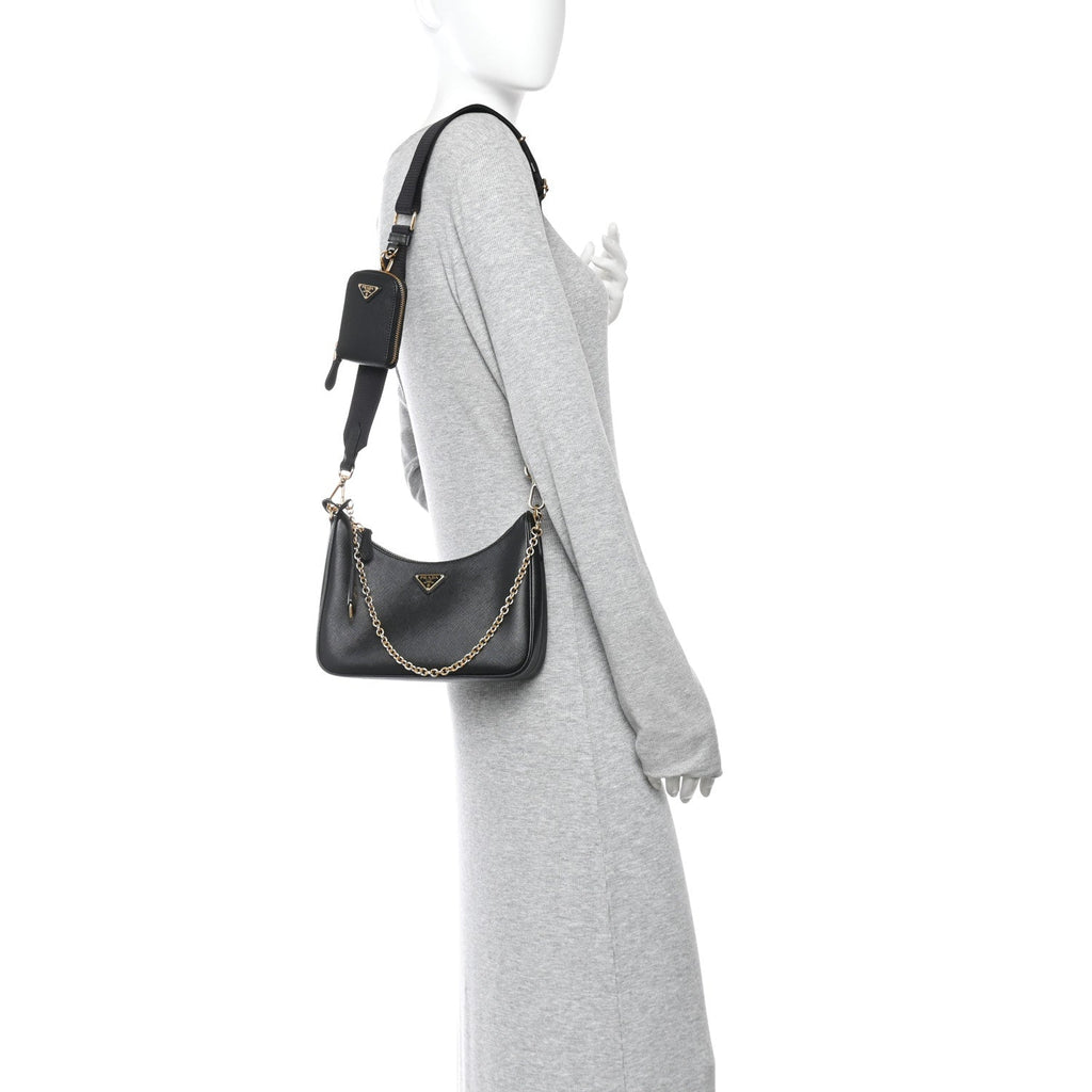 Prada Saffiano Lux Re-Edition 2005 Shoulder Bag Black