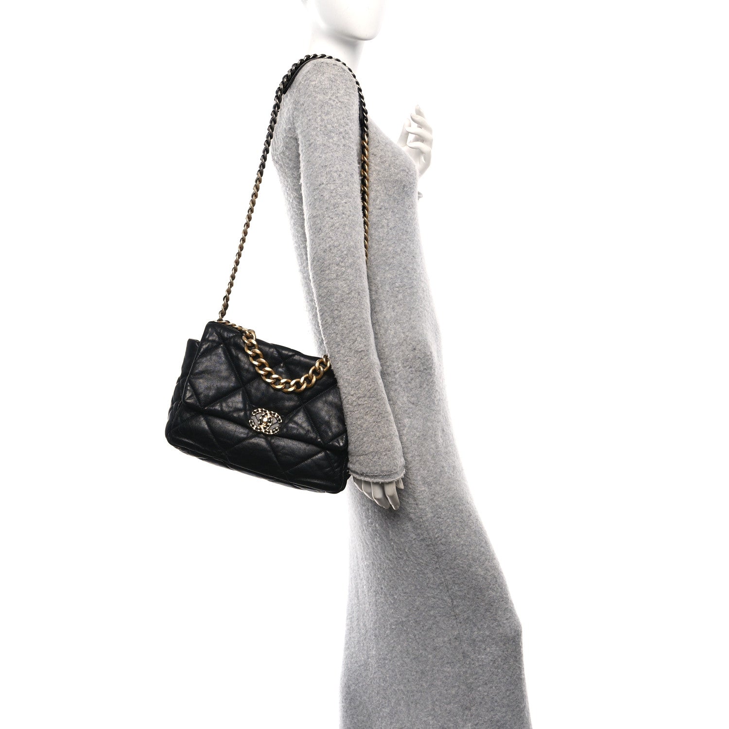 Chanel Shiny Goatskin Quilted Large Chanel 19 Flap Black