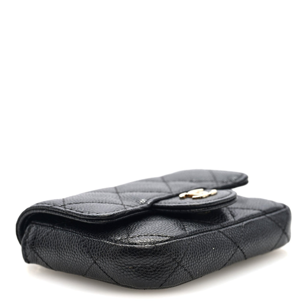 Caviar Quilted Mini Chain Belt Bag Black