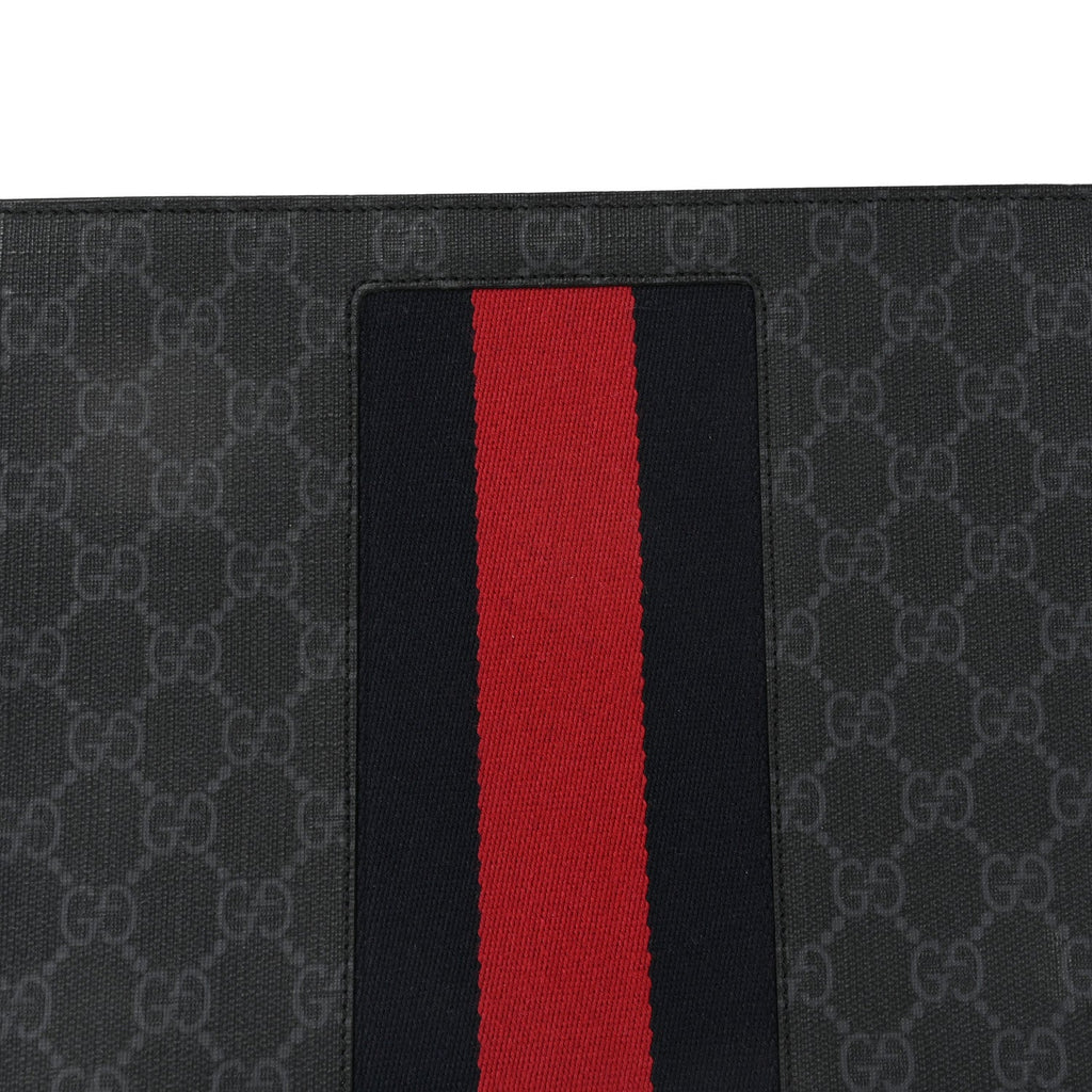Gucci GG Supreme Monogram Selleria Calfskin Web New Web Cosmetic Case Black