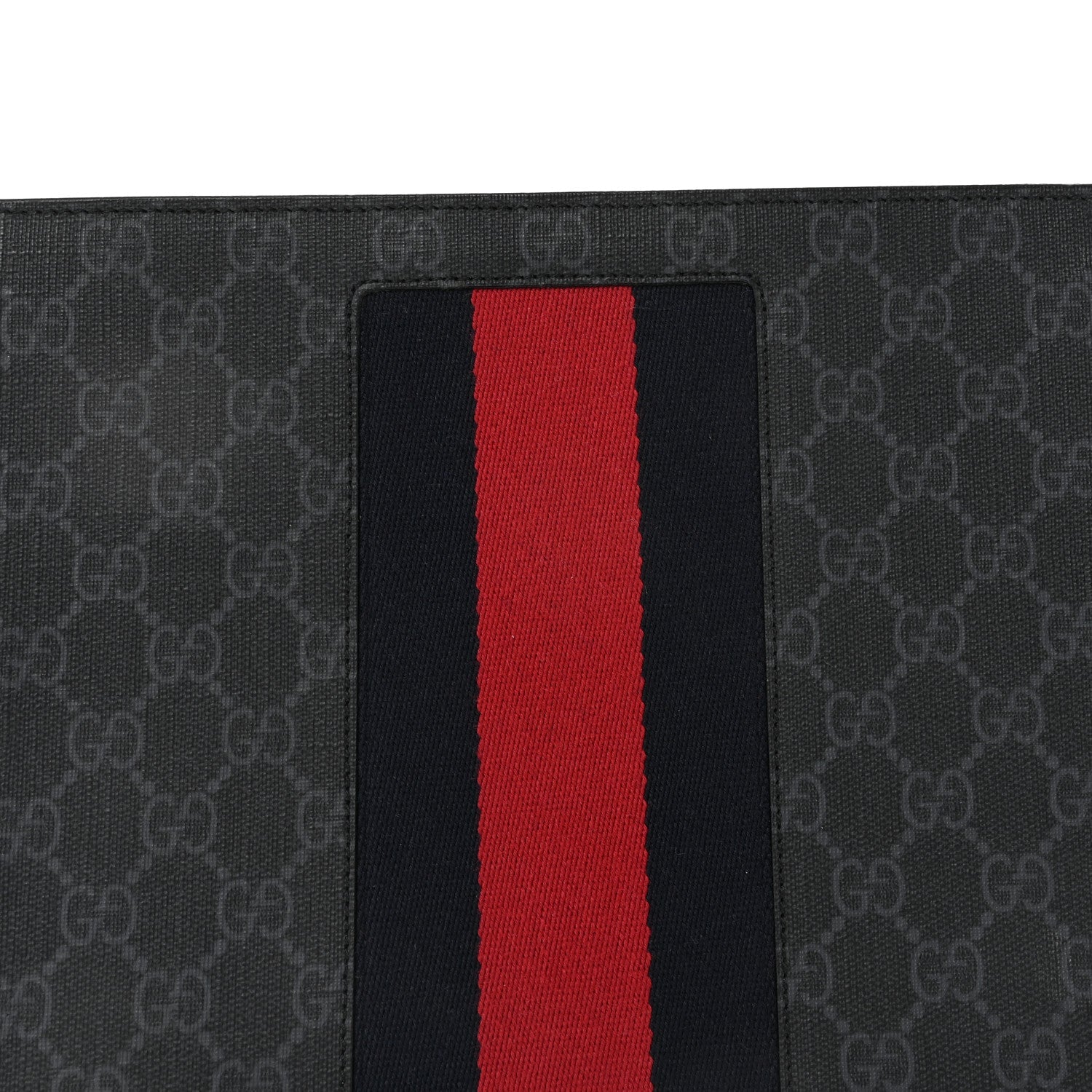 Gucci GG Supreme Monogram Selleria Calfskin Web New Web Cosmetic Case Black