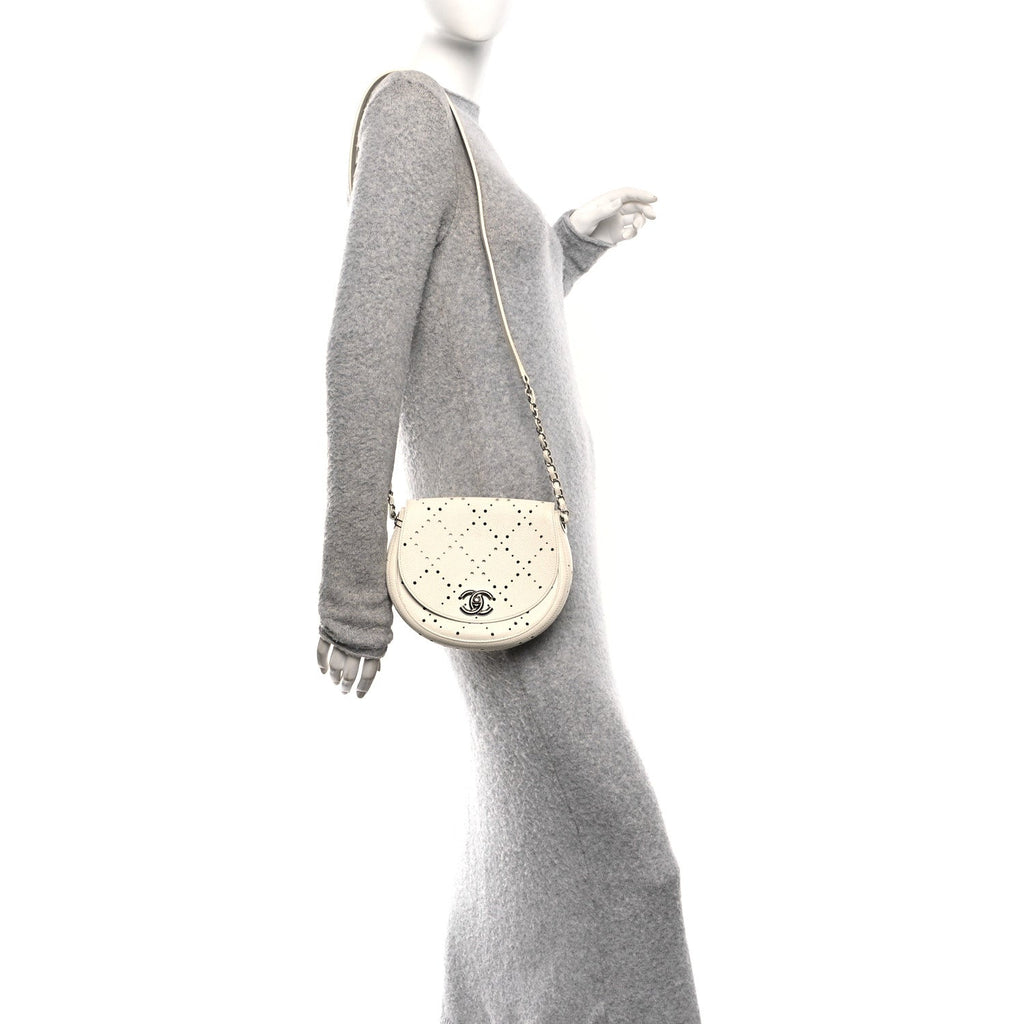 Chanel Caviar Perforated Messenger Bag White