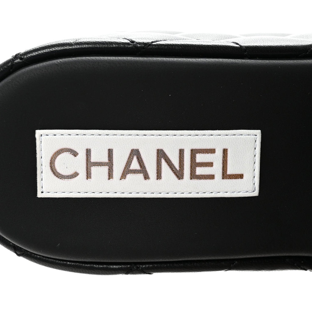 Lambskin Quilted CC Mules Wedge Sandals 37 Black