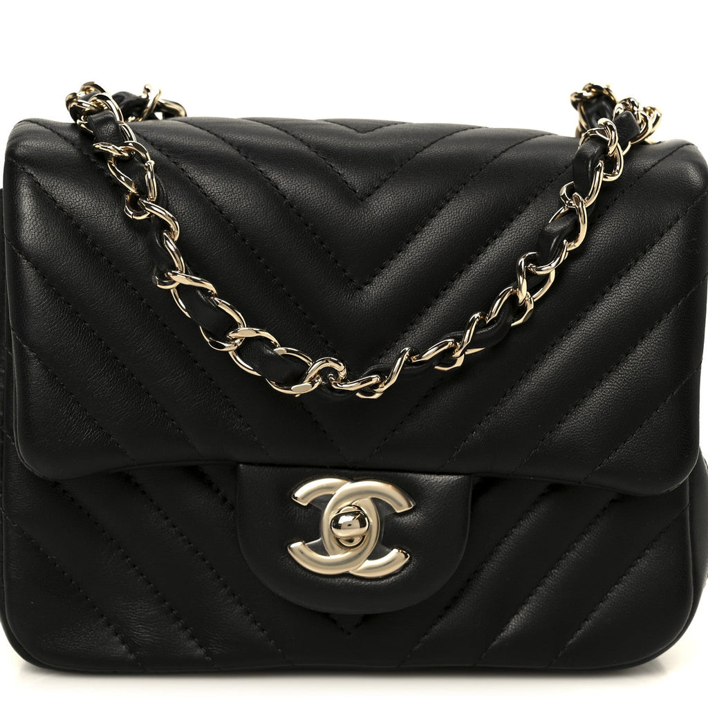 Chanel Lambskin Chevron Quilted Mini Square Flap Black