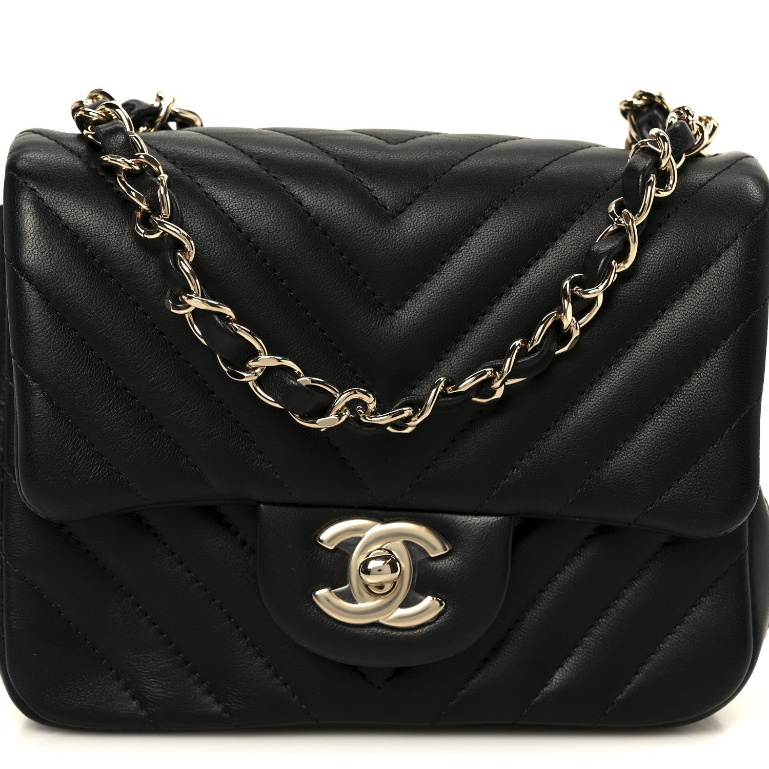 Chanel Lambskin Chevron Quilted Mini Square Flap Black