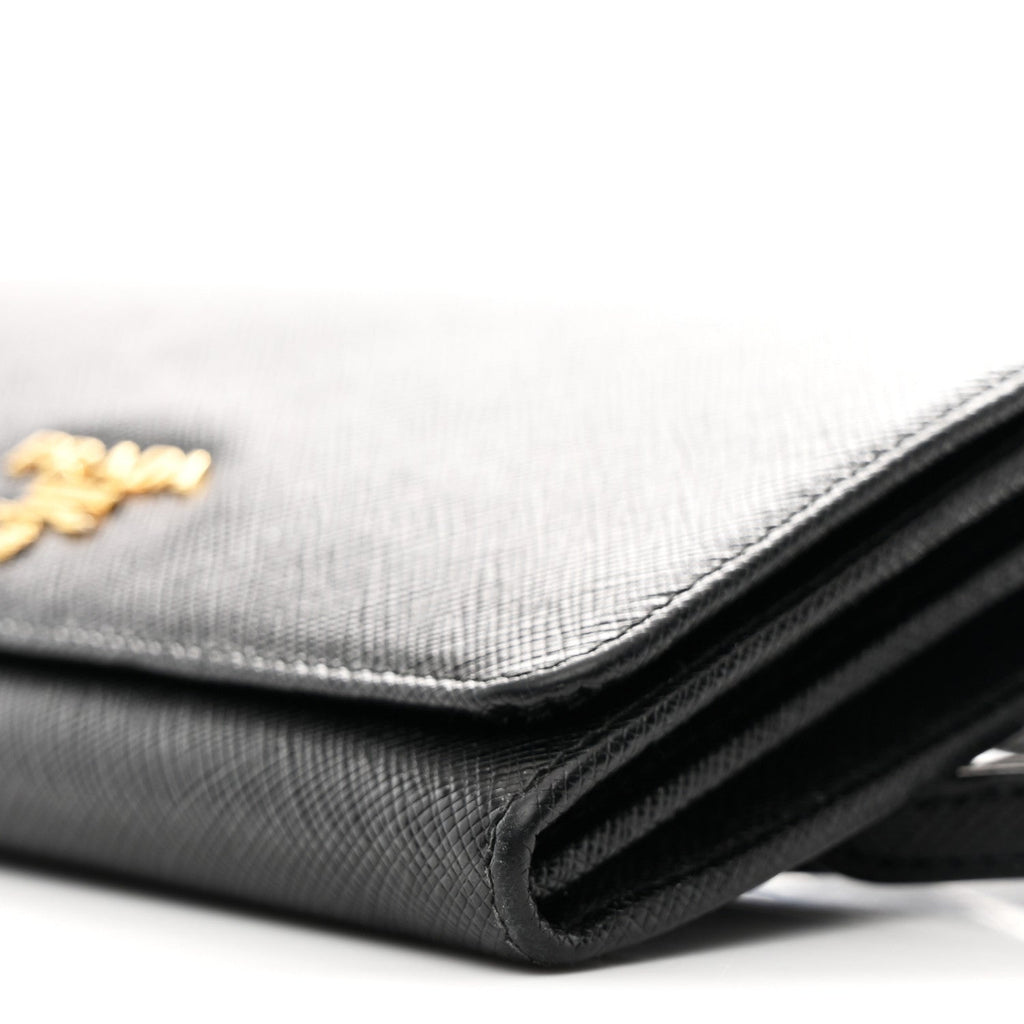 Prada Saffiano Metal Flap Wallet With Strap Black