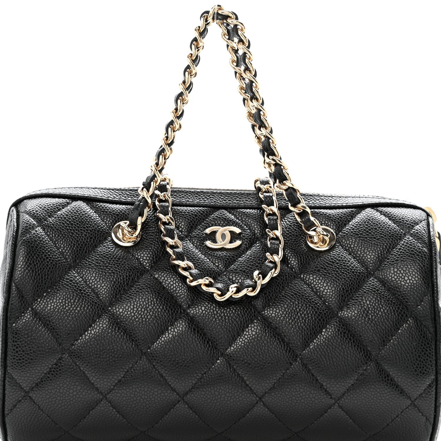 Chanel Caviar Quilted Barrel Clutch With Chain  Black