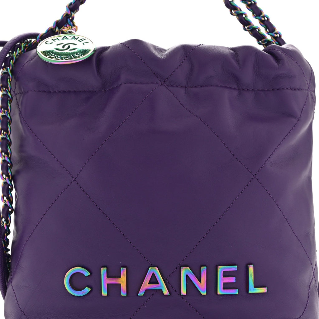 Chanel Shiny Calfskin Quilted Rainbow Mini Chanel 22 Purple