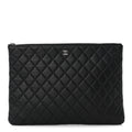 Lambskin Quilted Large Cosmetic Case Black