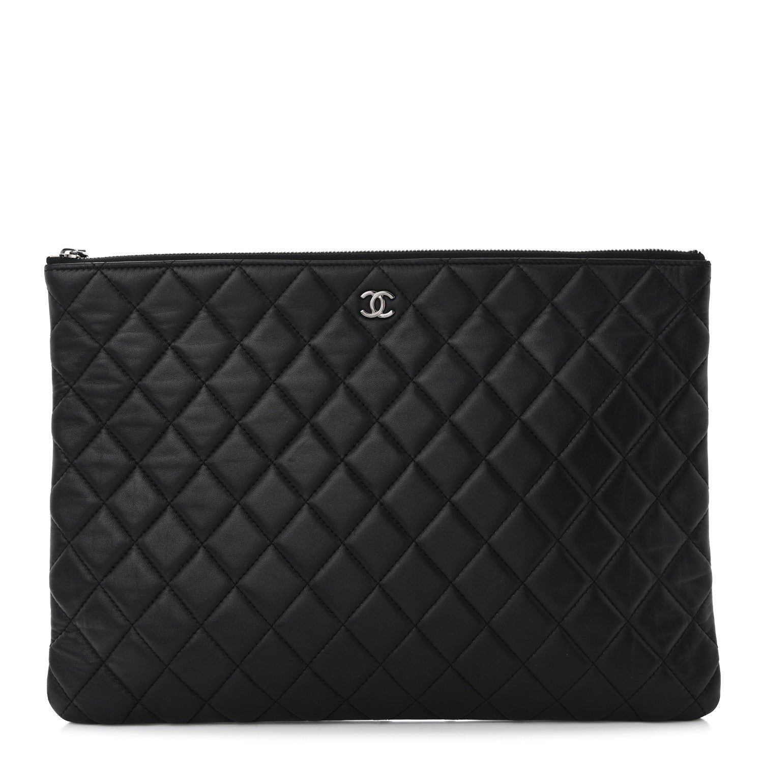 Lambskin Quilted Large Cosmetic Case Black