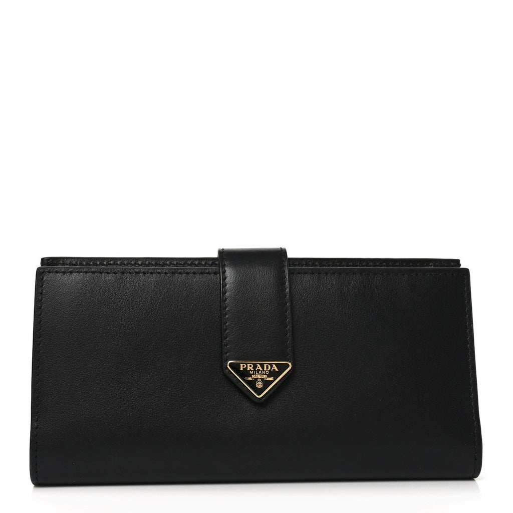 Prada Saffiano Calfskin Large Triangle Continental Wallet Black