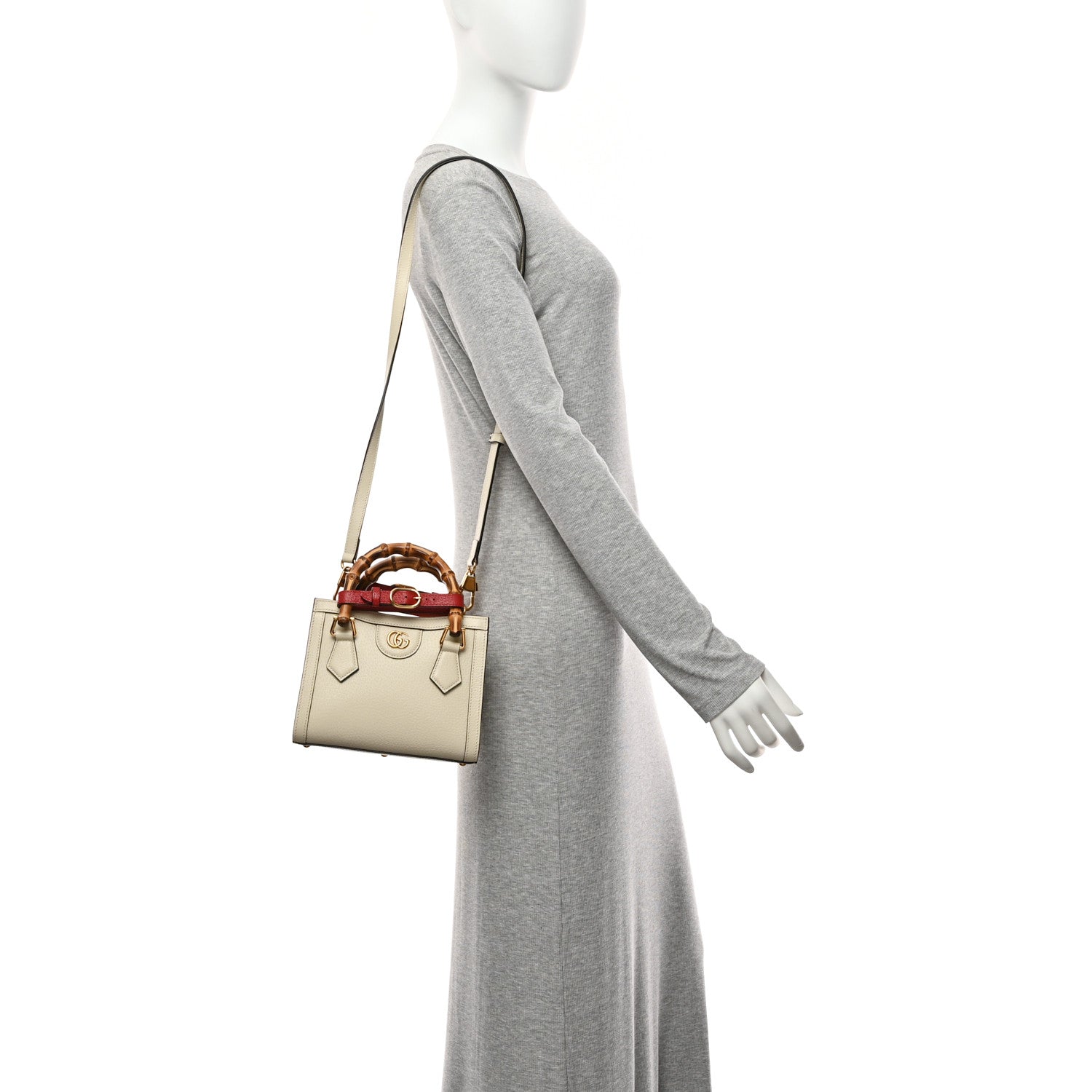 Gucci Textured Dollar Calfskin Web Mini Diana Tote Bag Mystic White
