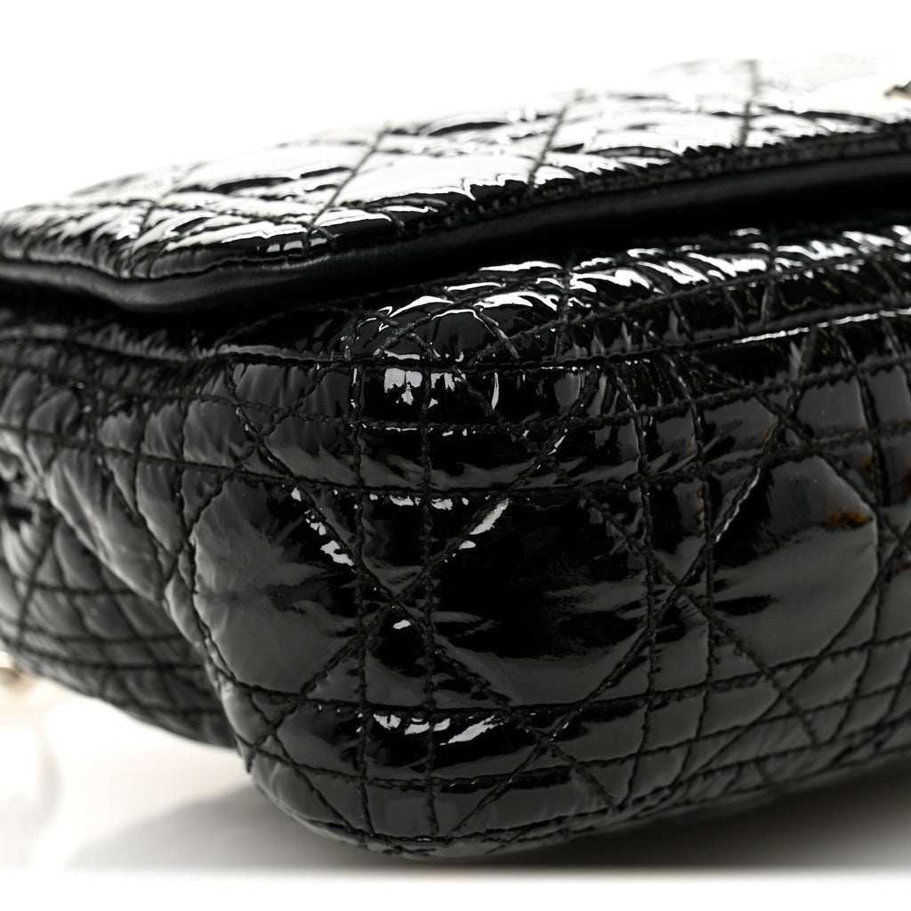 Christian Dior Patent Lambskin Cannage Rendezvous Flap Black