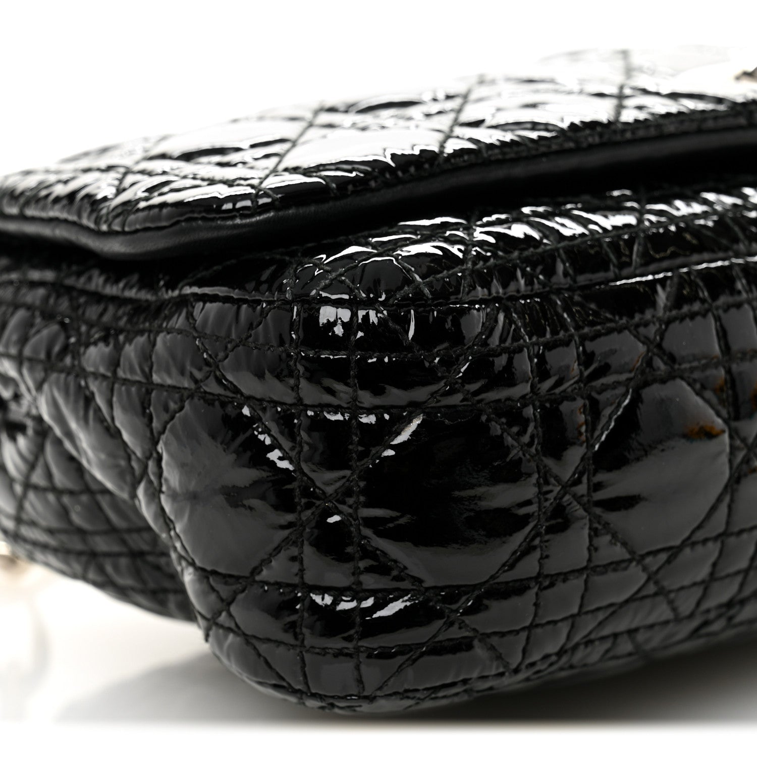 Christian Dior Patent Lambskin Cannage Rendezvous Flap Black