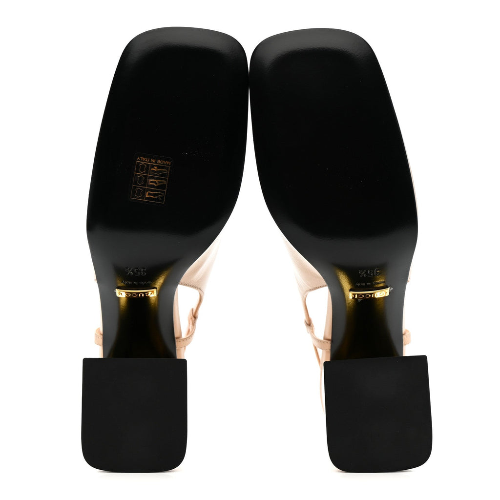Gucci Malaga Kid Horsebit 75mm Slingback Pumps 35.5 Skin Rose