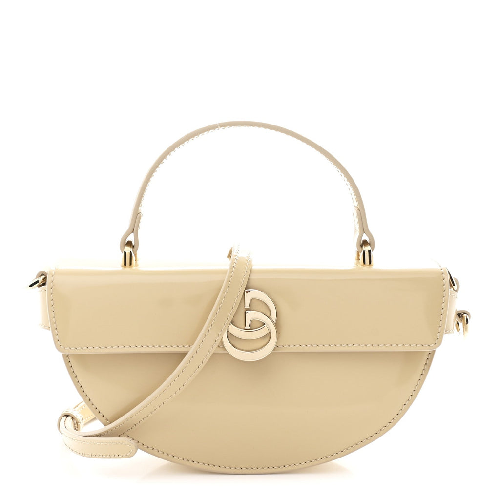 Gucci Patent Calfskin GG Half Moon Top Handle Bag Beige
