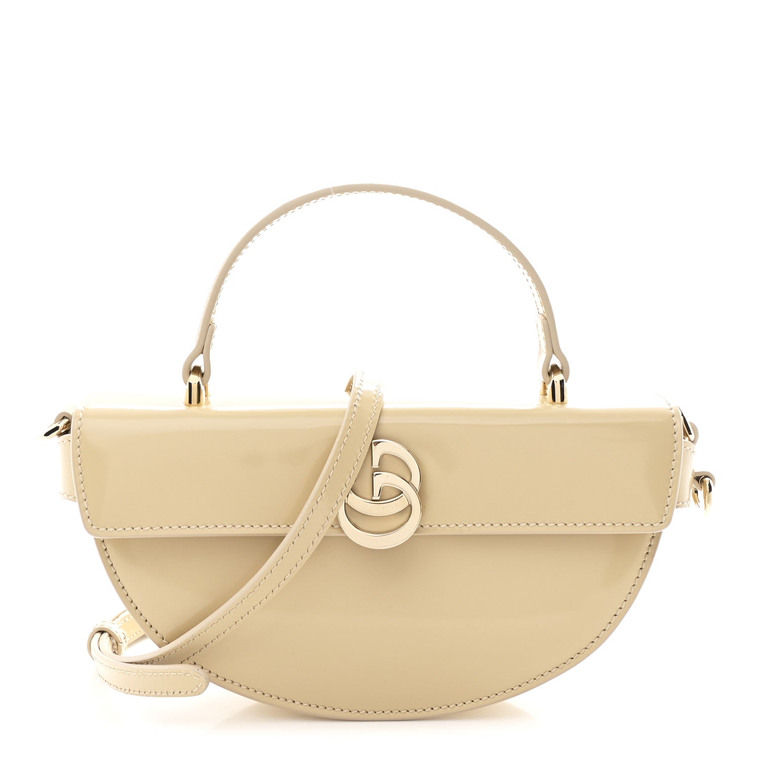 Gucci Patent Calfskin GG Half Moon Top Handle Bag Beige
