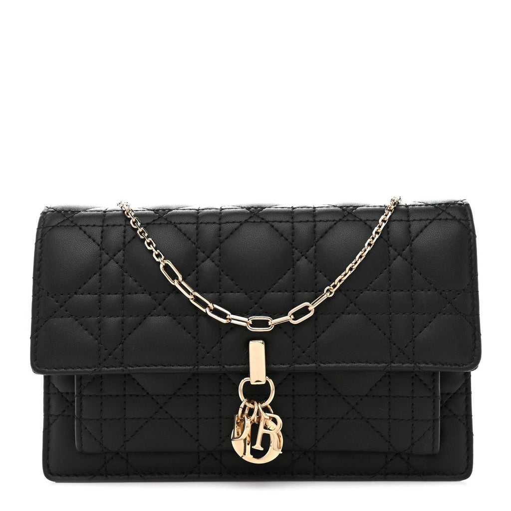 Christian Dior Lambskin Cannage Chain My Dior Daily Chain Pouch Black