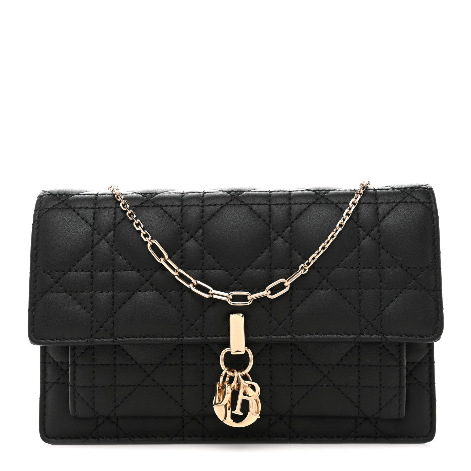 Christian Dior Lambskin Cannage Chain My Dior Daily Chain Pouch Black