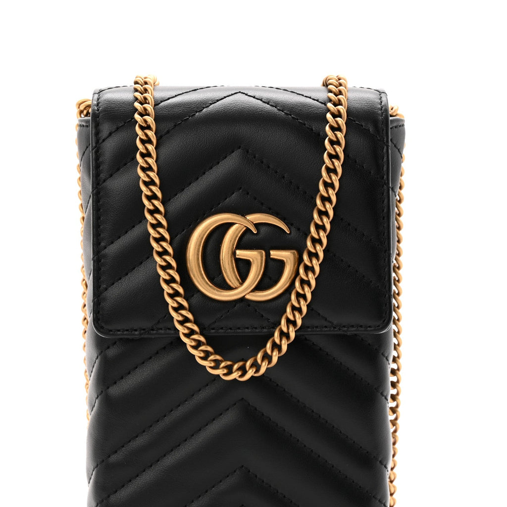 Gucci Calfskin Small GG Marmont Phone Crossbody Bag Black