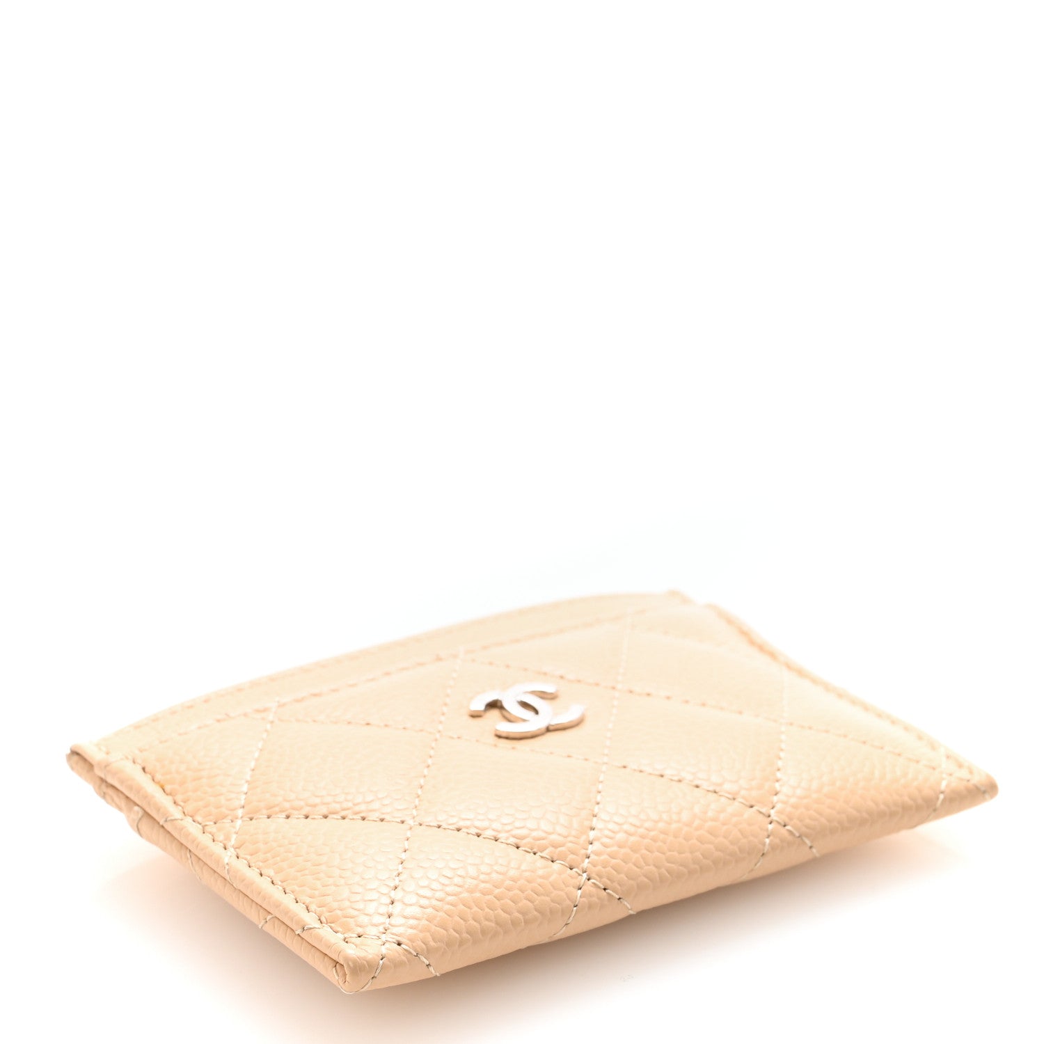 Caviar Quilted Card Holder Beige