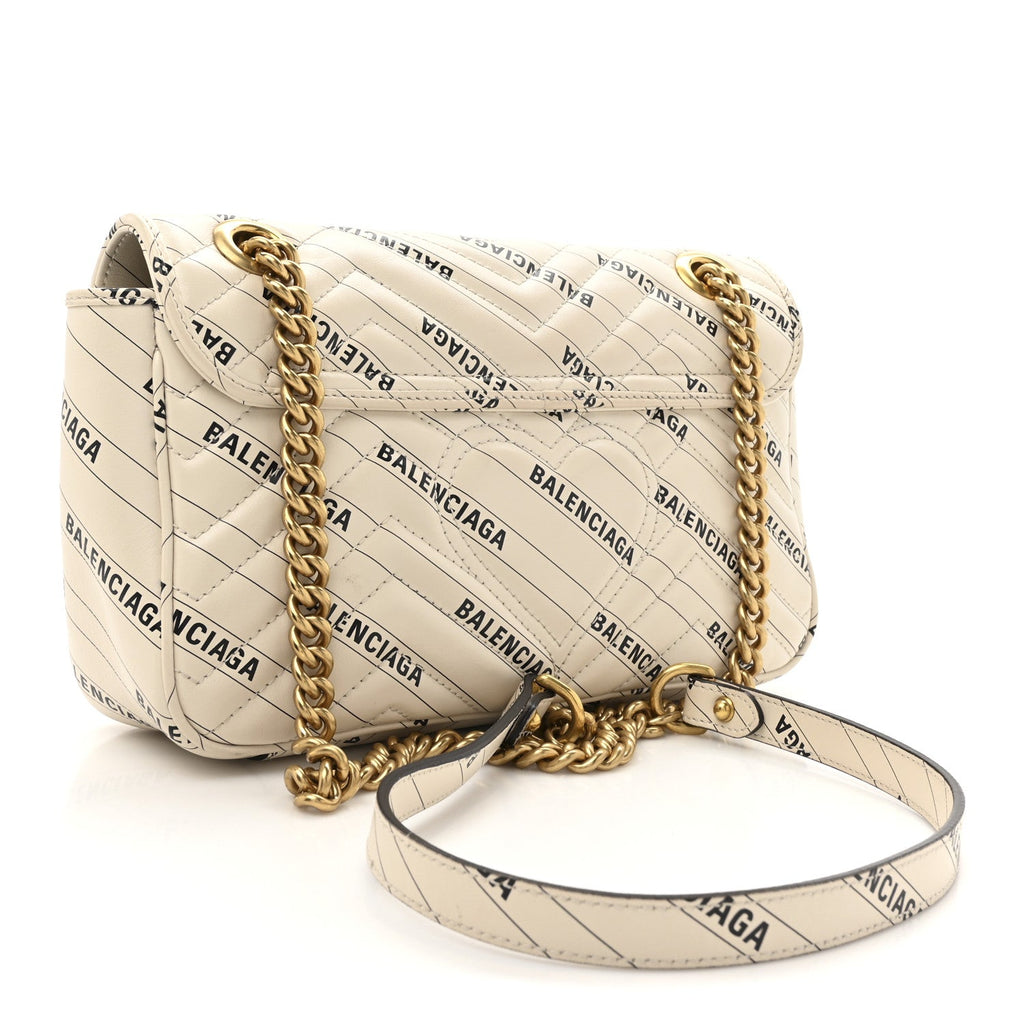 Gucci X BALENCIAGA Calfskin Matelasse Logo Print Small GG Marmont Shoulder Bag White