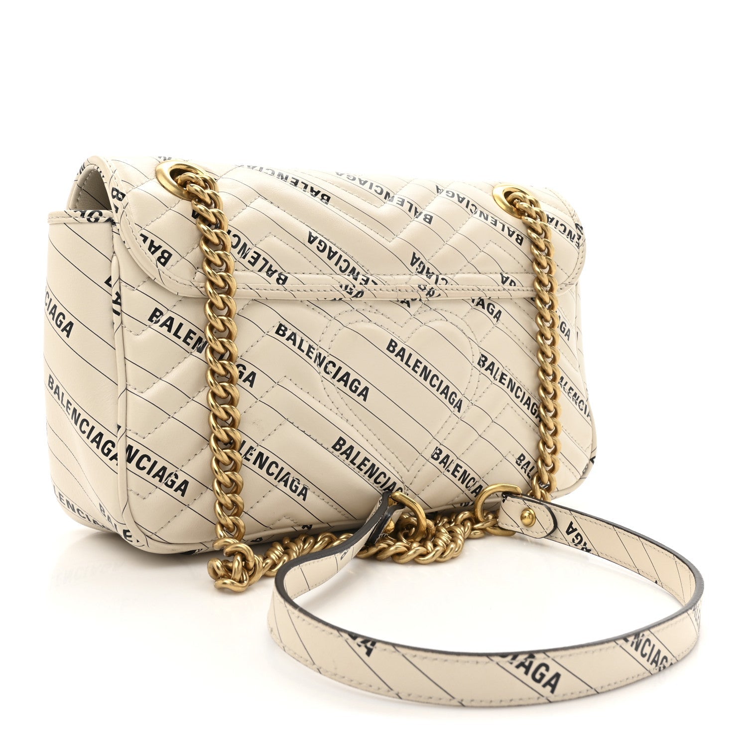 Gucci X BALENCIAGA Calfskin Matelasse Logo Print Small GG Marmont Shoulder Bag White