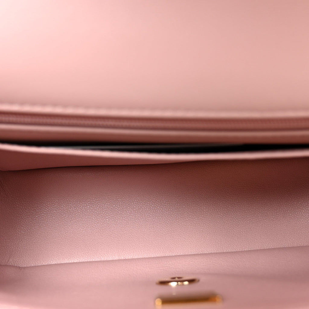 Chanel Lambskin Quilted Mini Top Handle Rectangular Flap Light Pink