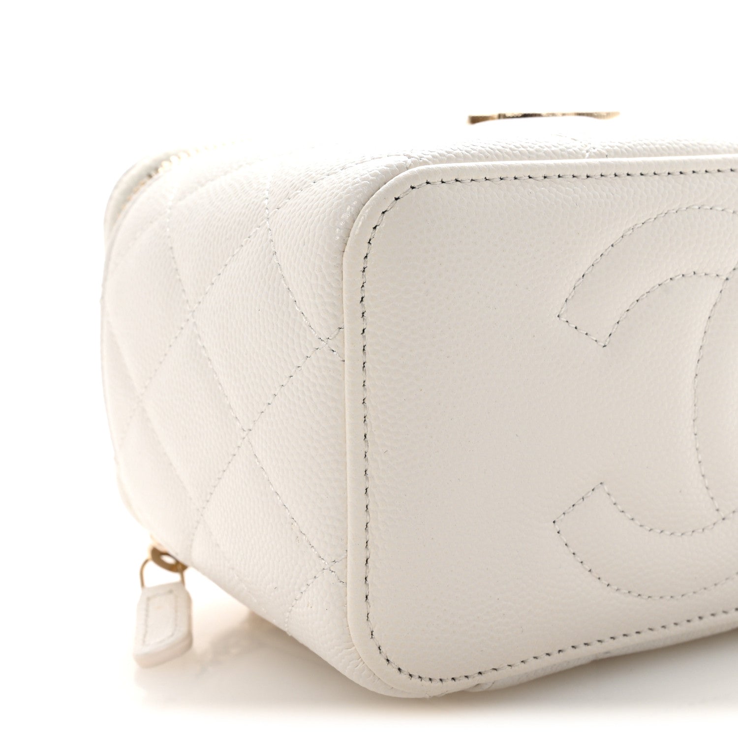 Chanel Caviar Quilted Crystal Hearts Small Vanity Case With Chain White