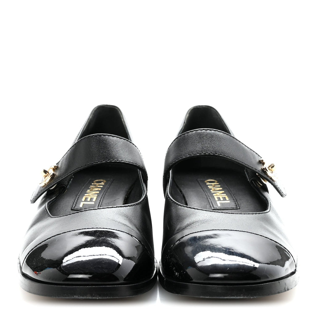 Calfskin Patent Mary Janes Flats 37 Black