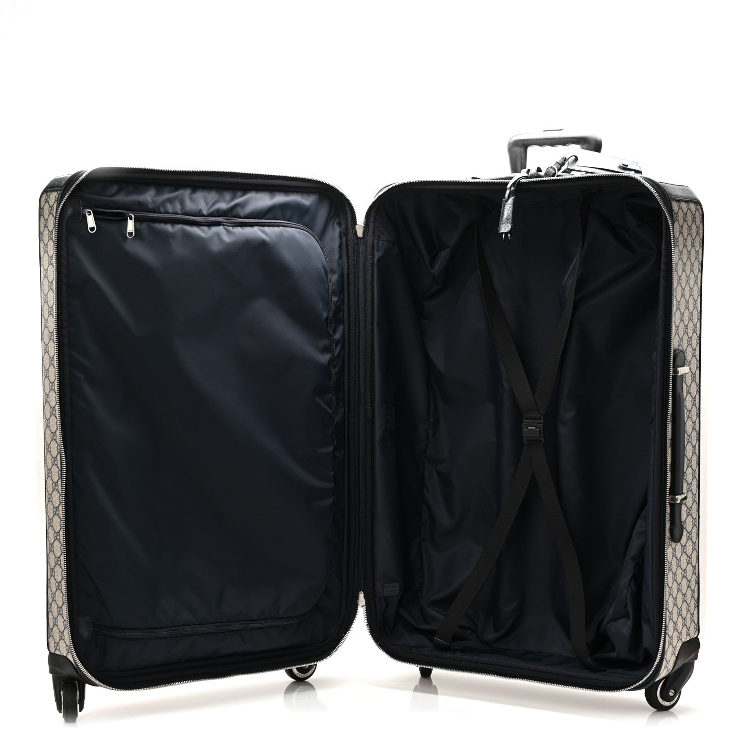 Gucci GG Supreme Monogram Textured Dollar Calfskin Web Large Savoy Trolley Suitcase Beige Blue