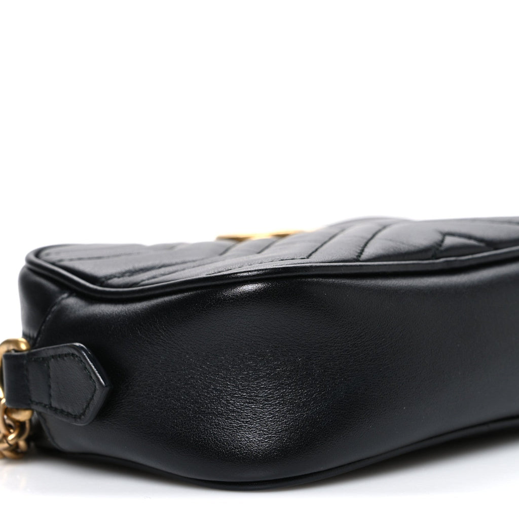 Gucci Calfskin Matelasse Mini GG Marmont Chain Shoulder Bag Black