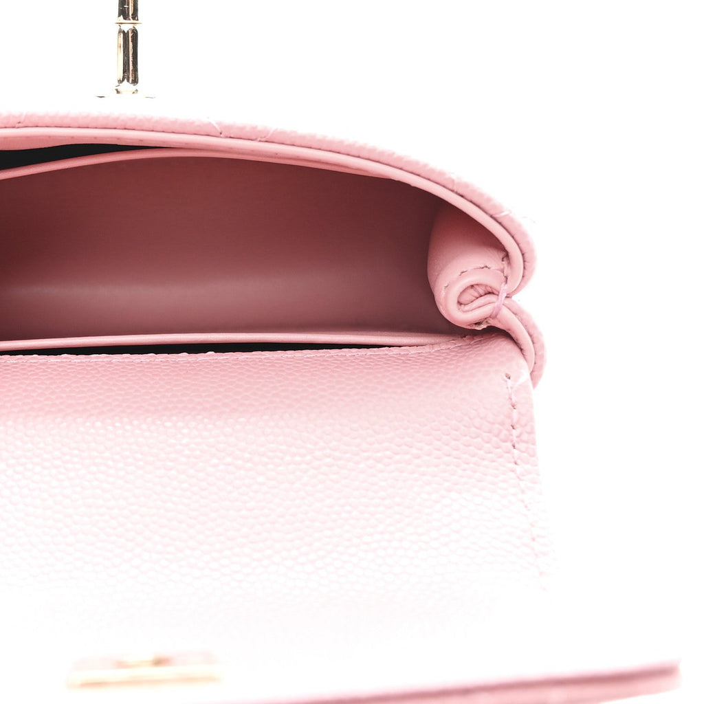 Chanel Caviar Quilted Nano Coco Handle Clutch With Chain Pink