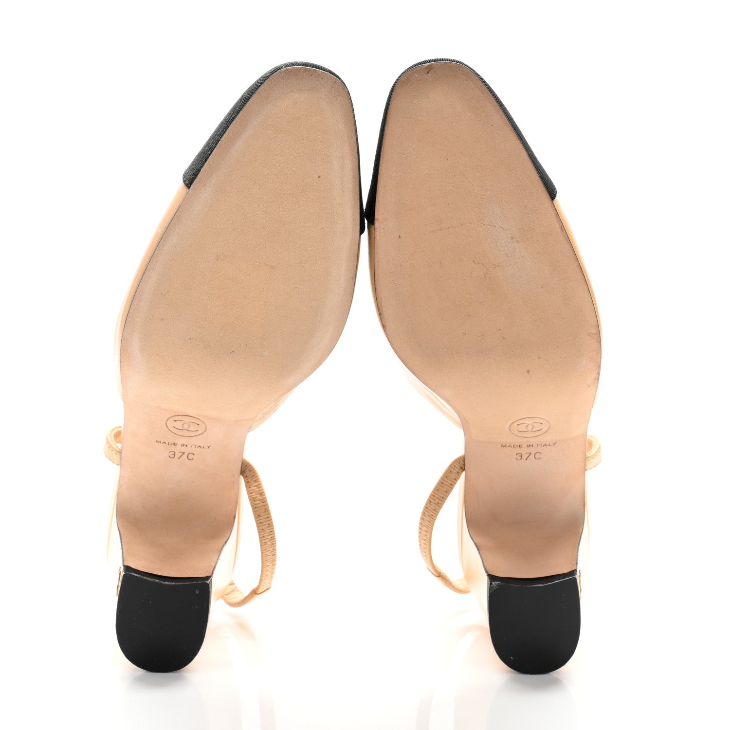 Goatskin Grosgrain Cap Toe CC Slingback Pumps 37 Beige Black