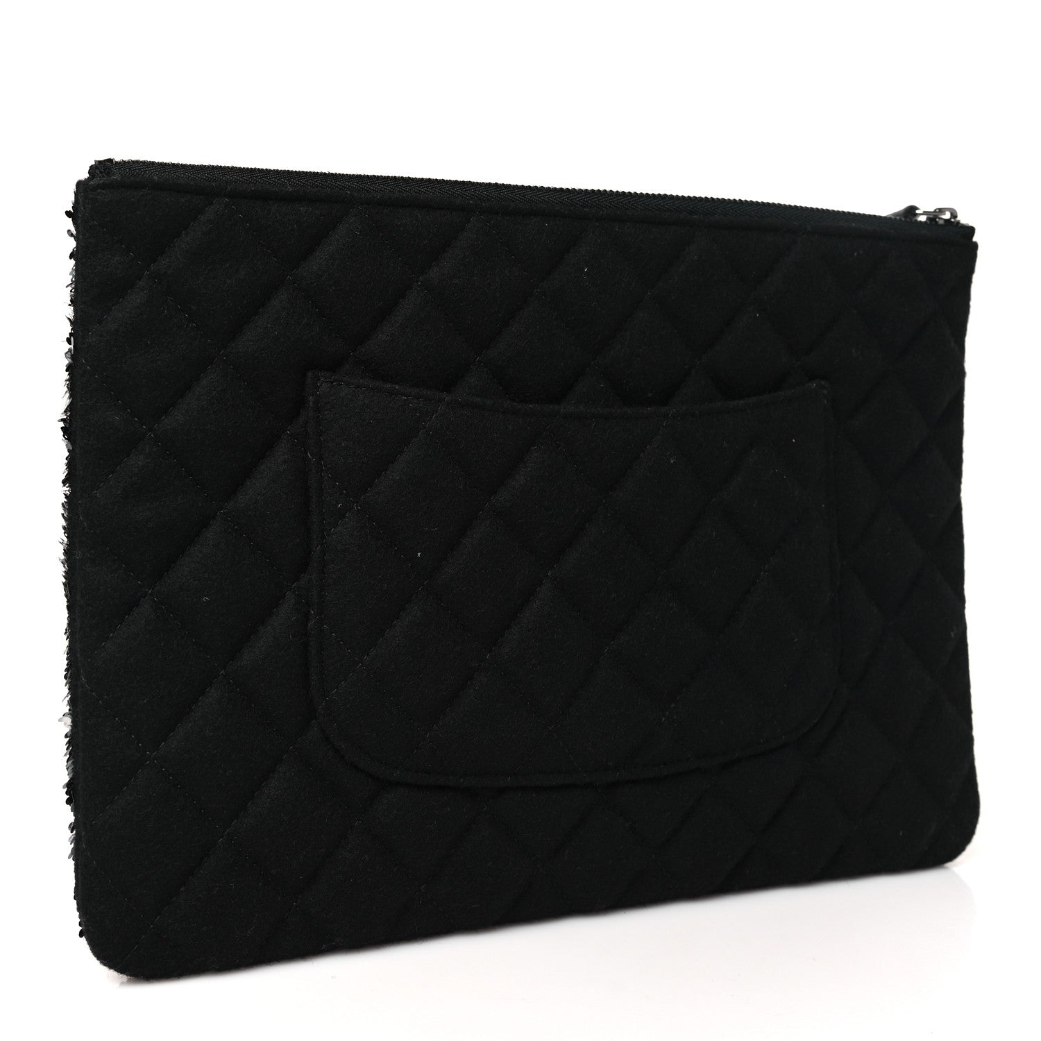 Chanel Sequin Wool Quilted Cosmetic Pouch Black Silver