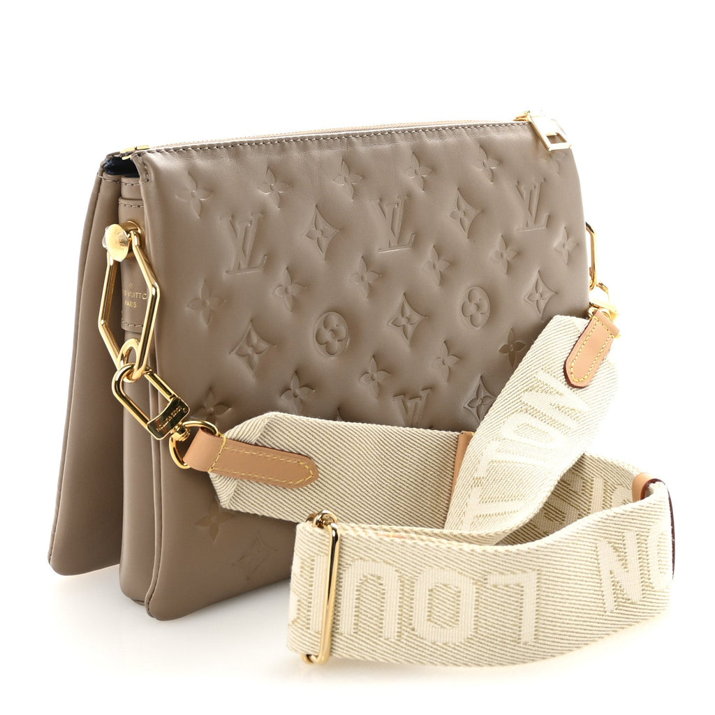 Louis Vuitton Lambskin Embossed Monogram Coussin PM Taupe
