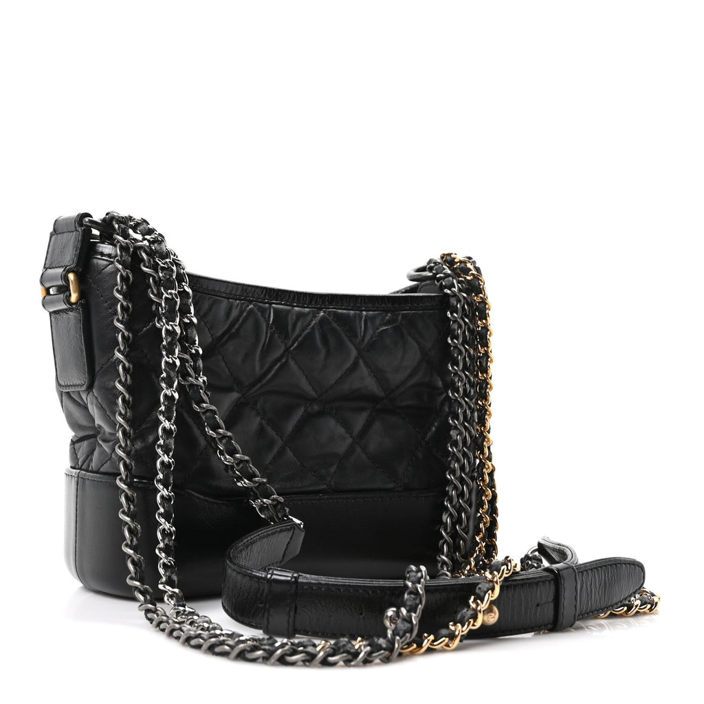 Chanel Aged Calfskin Quilted Small Gabrielle Hobo Black