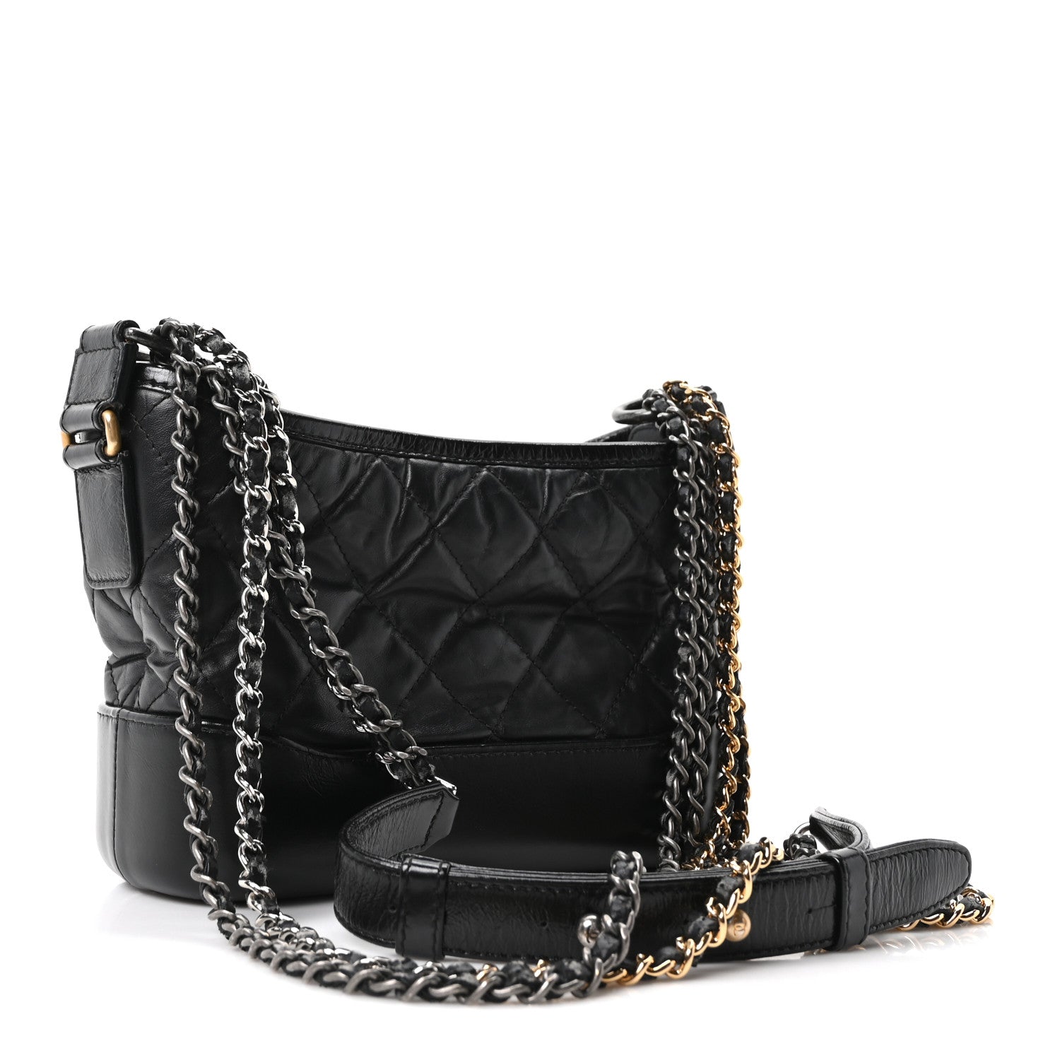 Chanel Aged Calfskin Quilted Small Gabrielle Hobo Black