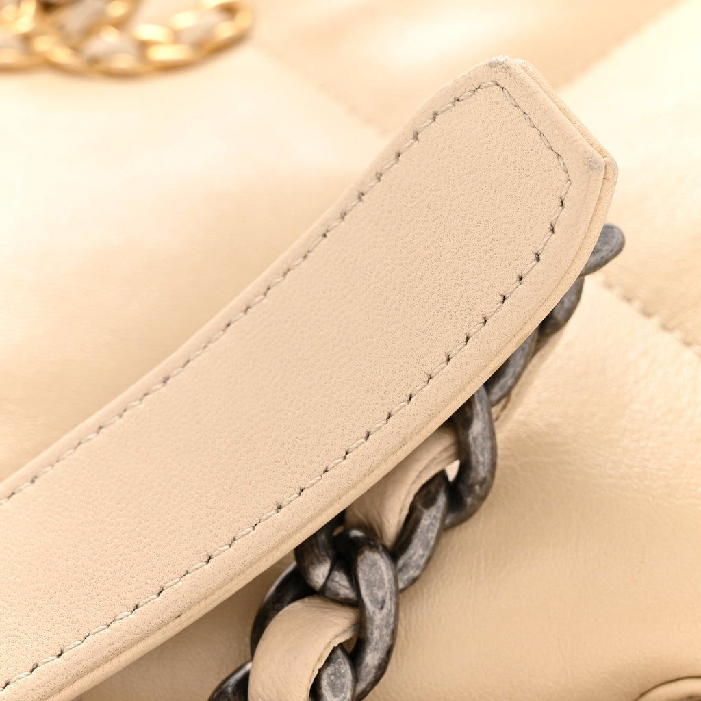 Chanel Lambskin Quilted Medium Chanel 19 Flap Beige